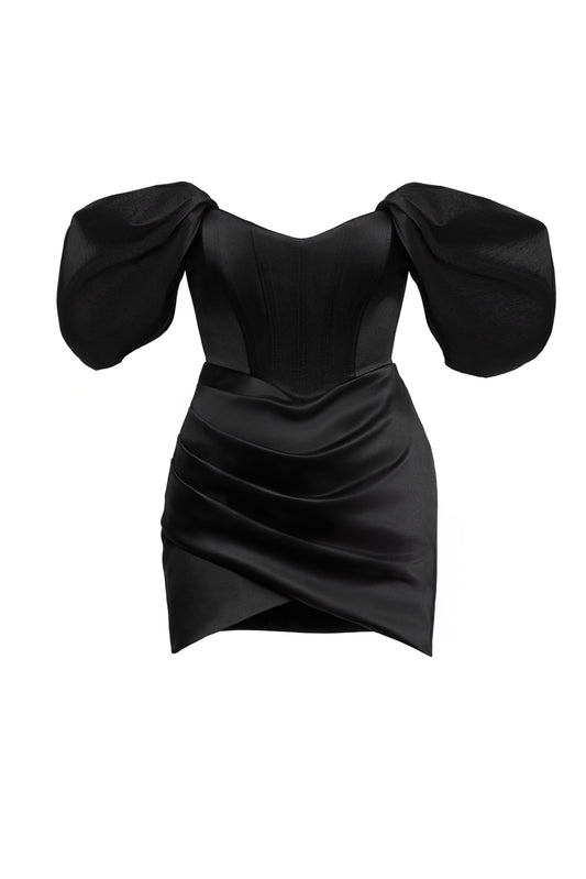 Rochie scurta neagra cu maneci bufante